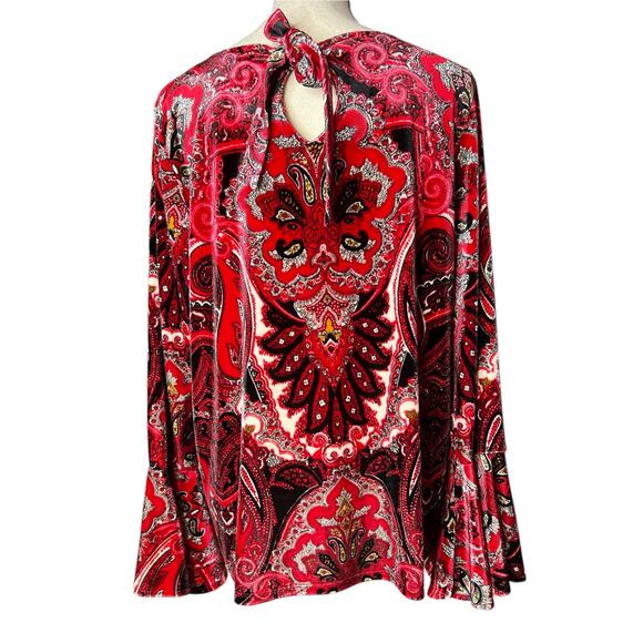 Chico's Women's Velvet blouse in Red Paisley Print Chico Size 2, US Size M - Picture 3 of 6